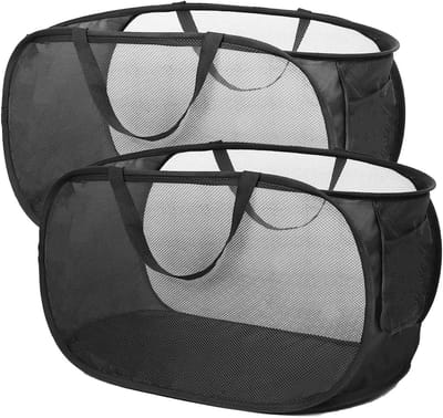 Dailygoods- Wasmand Opvouwbaar - 3 Vakken - 57x36x36 cm - Zwart - Voor Vuile Kleding - Camping/Badkamer - 2 Stuks - Wascontainer