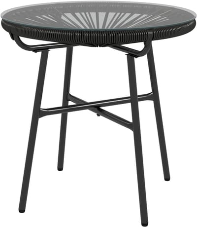 50 x 50 x 50 cm, Zwart – Boho Outdoor Bijzettafel, =Rattan Tafel met Geharde Glazen Blad, Weerbestendig Tuinmeubel, Compacte Ronde Salontafel voor Balkon, Terras en Tuin, Stevig en Stijlvol