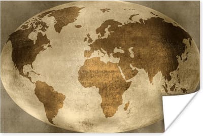 Poster Wereldkaart - Wereldbol - Vintage - 180x120 cm XXL