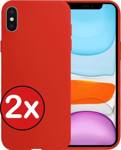 Hoesje - 2 Stuks - Geschikt voor Apple iPhone X - Sterk & Shockproof - Telefoonhoes - Back Cover - Case Siliconen - Telefoon Hoes - Rood