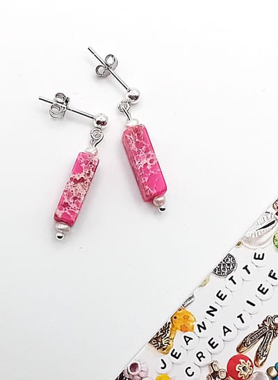Jeannette-Creatief® - Zilver - Pink Sediment Jaspis tube - Oorbellen Dames - Oorbellen Zilver - Oorbellen Roze - Oorhangers - Oorstekers - 925 Sterling Zilver - Natuursteen - Valentijn - Moederdag