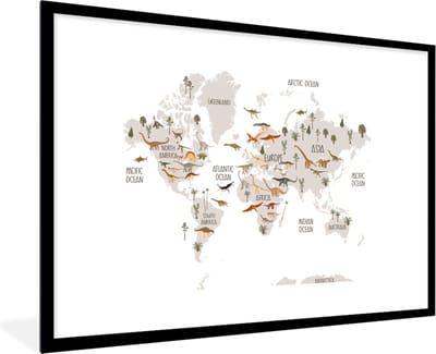 Wereldkaart kinderen - Dinosaurussen - Kinderkamer - Jongens - Meisjes - Kinderen - Schoolplaat - Kinderkamer - 120x80 cm