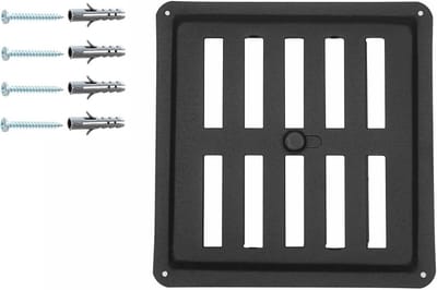 Verstelbaar Ventilatierooster 15x15 cm – Zwart, Ideaal voor Muren, Plafonds en Open Haarden