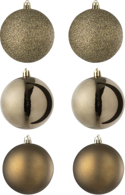 J-Line kerstbal - kunststof - bruin - doos van 6