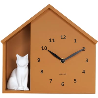 Karlsson Wandklok Sitting Cat - Geel - 24.9x24.9x27cm - Wandklok Modern