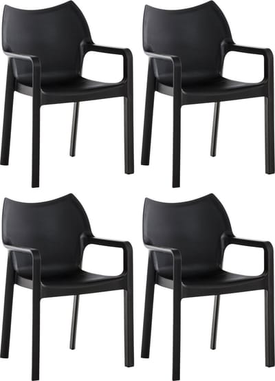CLP Diva Set van 4 tuinstoelen - Stapelbaar - Weerbestendig - Met armleuningen - zwart