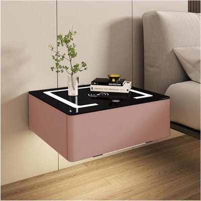 Zwevend Nachtkastje - Wandkastje Slaapkamer - Slaapkamer Organisatie - Geïntegreerd LED-licht - 1 Lade - Roze