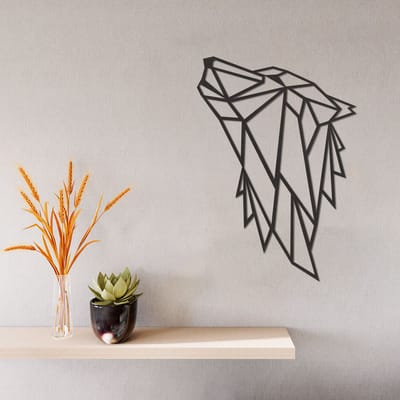 Geometrische Wanddecoratie - Huilende Wolf - Hout - Wall Art - Muurdecoratie - Zwart - 41 x 29 cm