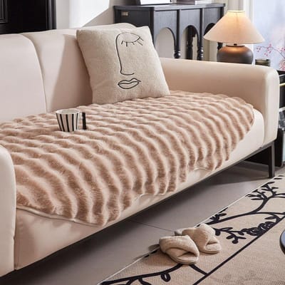 Irregulair Sofakussen Winter Konijnenvacht Verdikt Antislip Zitkussen Irregulair Pluche Hoesdoek 70x70cm lichte koffiekleur