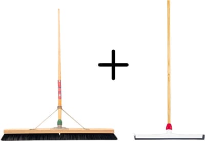 Synx Tools Paardenhaar 80cm + Vloertrekker Kunststof 45cm met Steel 120cm – Zaalveger – Vloerreiniger – Natuurrubber – Zachte binnenbezem met steel 150cm