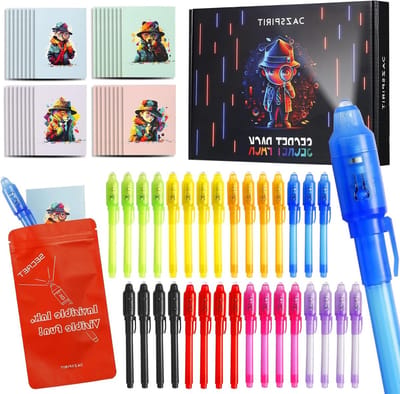 32-delige set met geheime pennen en notitieboekjes, detective-thema, UV-licht magische pennen, perfect voor verjaardagsfeestjes en cadeau's voor kinderen