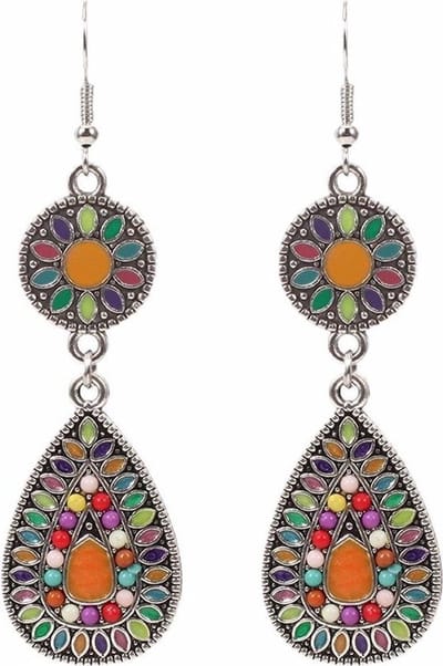 Fako Bijoux® - Oorbellen - Bohemian - Druppel - Blauw/Oranje