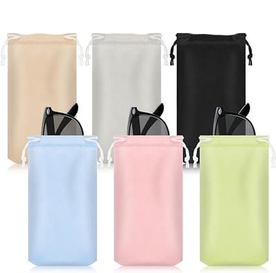6 stuks - microvezel zonnebrillen zakje met trekkoord - brillenzakje - reinigingsdoek voor brillen - brillentas - draagbare opbergtas (6 kleuren)