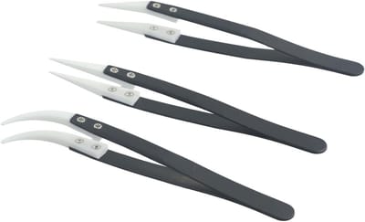 Precisie Keramische Pincet - Antistatisch Gereedschap - Elektronica Reparatie - Niet-geleidende Zirconia Tips - 140 mm - Zilver en Zwart