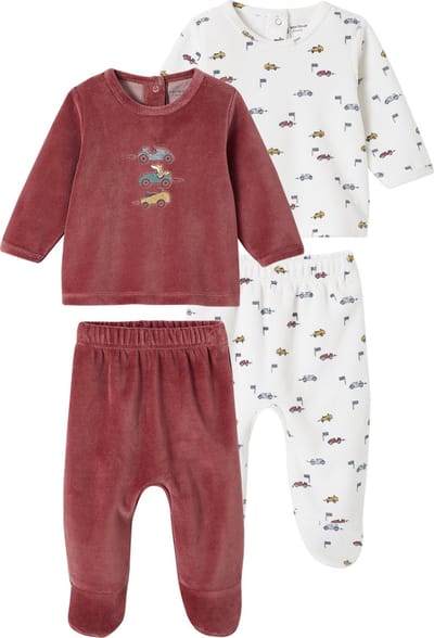 Vertbaudet Set van 2 fluwelen 'bolide' babypyjama's