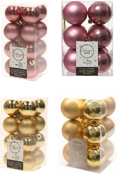 Kerstversiering kunststof kerstballen kleuren mix goud/ oud roze 4 en 6 cm pakket van 80x stuks