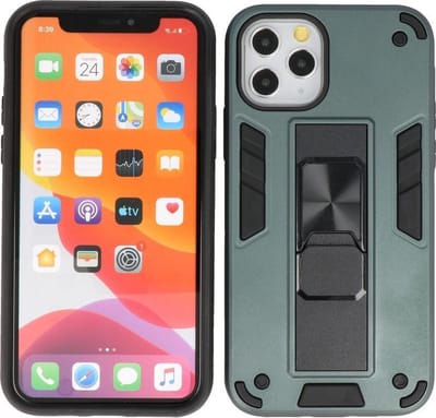iPhone 11 Pro Max Hoesje - Tough Armor Hardcase - Telefoonhoesje Met Standfunctie - Bestcases Backcover - Donker Groen