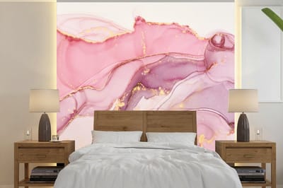 Behang - Fotobehang Goud - Marmer - Roze - Breedte 240 cm x hoogte 240 cm