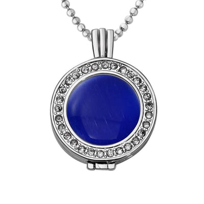 Quiges - Munthouder met Ketting en Munt 25mm Cat's Eye Donkerblauw - Zilverkleurig met Zirkonia - EPRHZ734