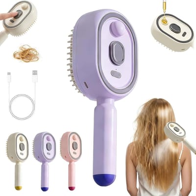 Elektrische Stoomborstel - Multifunctionele Stoom Haarborstel - Tegen Pluis en Statisch - Oplaadbaar - Verstelbare Tanden - Spray Functie - Anti Klit Haarborstel - Massageborstel - Anti Klit Borstel - Luchtkussenkam - Haar Stylen - Paars