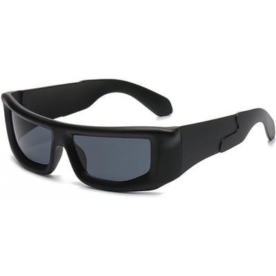 Modieuze Y2K Gepersonaliseerde Cyberpunk Zonnebrillen Mode dames Hip Hop Cool Concaaf Vormige Zonnebrillen Heren Vierkante Brillen 1PC black