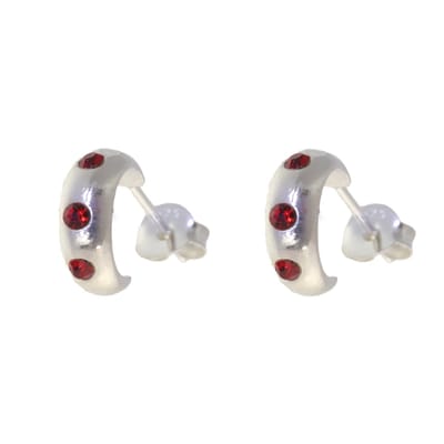 Behave – Oorbellen – 925 Sterling Zilveren Kleine Oorring met Rode Kristal steentjes