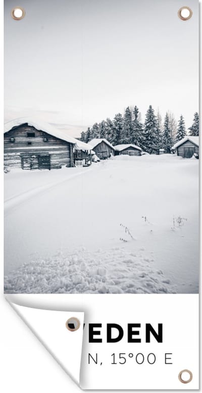 Schuttingposter Zweden - Sneeuw - Bomen - 100x200 cm - Tuindoek