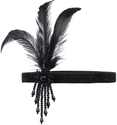 Dailygoody - Hoofdband met veren - Charleston stijl - Elegant hoofddeksel - Zwart - Flapper haarband - Perfect voor carnaval en feest - Dames