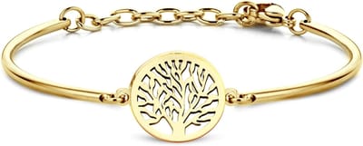 CO88 Collection Inspirational 8CB-90396 Stalen Armband met Hanger - Levensboom 17 mm - One-size - Goudkleurig