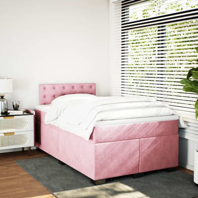 vidaXL - Boxspring - met - matras - fluweel - roze - 120x200 - cm