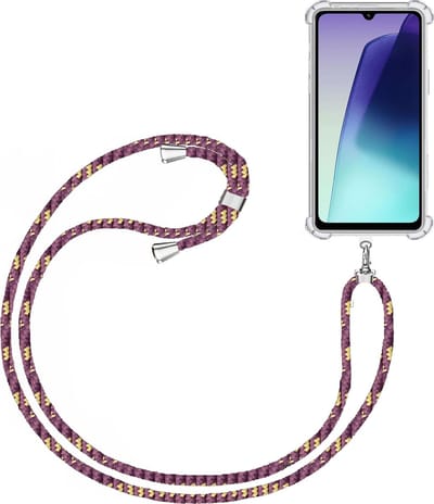 Telefoonkoord + Hoesje Geschikt voor Xiaomi Redmi 14C - Lengte Verstelbaar - Telefoonketting - Shock Proof Case - Paars