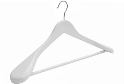 20x Kledinghanger hout 45 cm met brede schouders met broeklat wit