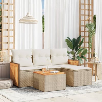 vidaXL - 5-delige - Loungeset - met - kussens - poly - rattan - beige