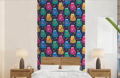 Behang - Fotobehang Kat - Regenboog - Bloemen - Breedte 120 cm x hoogte 240 cm