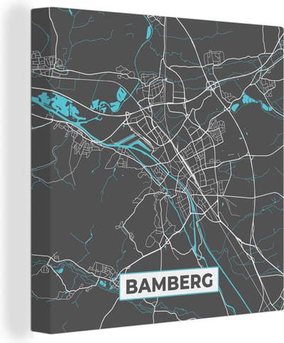 Canvas Schilderij Stadskaart – Plattegrond – Duitsland – Blauw – Bamberg – Kaart - 20x20 cm - Wanddecoratie