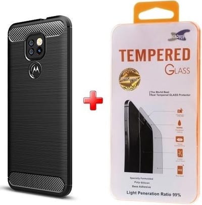 Silicone gel zwart hoesje Motorola Moto G9 Play met glas screenprotector
