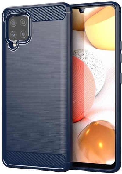 Cadorabo Hoesje geschikt voor Samsung Galaxy A42 4G in BRUSHED BLAUW - Beschermhoes van flexibel TPU siliconen in roestvrij staal-carbonvezel look Case Cover