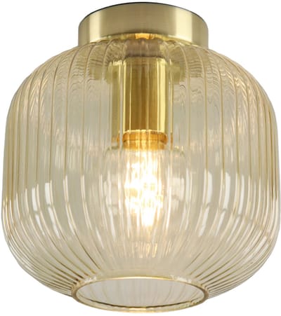 Olucia - CHARLOIS - Plafondlamp - Amber / Goud - Geschikt voor Woonkamer - Vorm: Rond