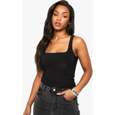 boohoo Dames Dubbele Laag Slinky Vest met Vierkante Hals | Black | Maat: 12