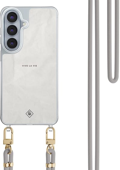 Casimoda® hoesje met grijs koord - Geschikt voor Samsung S26 - Vive La Vie - Afneembaar koord - TPU/polycarbonaat - Grijs