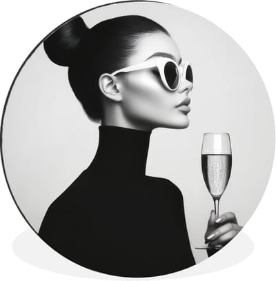 WallCircle - Wandcirkel - Muurcirkel - Vrouw - Champagne - Modern - Aluminium - Dibond - 30x30 cm - Binnen en Buiten