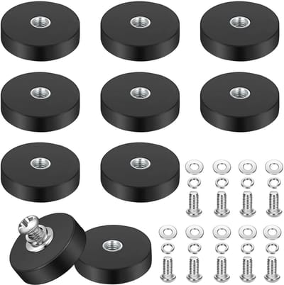 Set van 10 Rubber Magneten 22 mm met M4 Platte Draad, Sterke Hechting voor Auto's en Creatieve Projecten