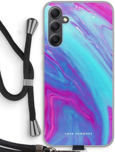 Case Company® - Hoesje met koord geschikt voor Samsung Galaxy A34 hoesje met Koord - Zweverige regenboog - Telefoonhoesje met Zwart Koord - Bescherming aan alle Kanten en Over de Schermrand