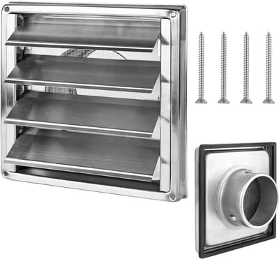 Weerbestendige ventilatierooster van 100 mm voor buiten, met rubberen afdichting en schroeven, geschikt voor afzuigkappen en drogers