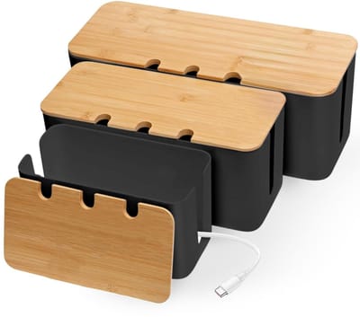 Kabelopbergdoos set van 3 - met geperforeerd houten deksel - voor het verbergen van stekkerdozen en kabels - ShopVlot
