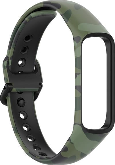 By Qubix - smartwatch bandje - Compatible Samsung bandje - Siliconen band met print - Camouflage groen - Geschikt voor Samsung Galaxy Fit 2