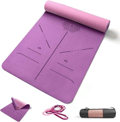 Gewatteerde antislip yogamat voor fitness en Pilates met tas - TPE, 183 x 68 x 0,8 cm