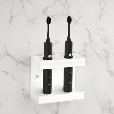Tandenborstelhouder - Elektrische Tandenborstelhouder voor Badkamer - Zonder Boren - Met 2 Gaten (Ø 35 mm) - Wit
