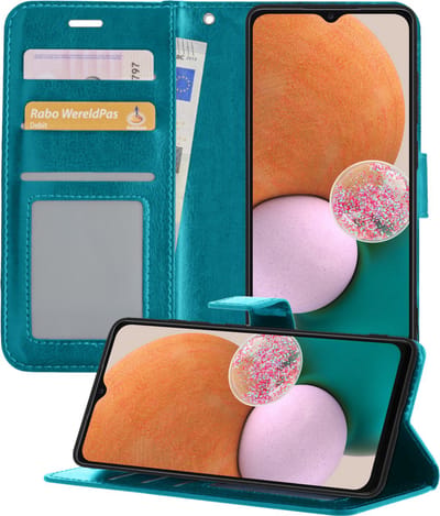 Hoesje - Met Pasjeshouder - Geschikt voor Samsung Galaxy A13 5G - Luxe Bookcase Portemonee - Flip Case - Kunstleer Book Case - Flipcase - Book Cover - Walletcase - Portemonneehoes - Telefoonhoesjes - Turquoise