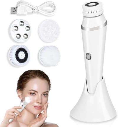 Diepe Reiniging Gezichtsborstel Set, 4 in 1 Waterdichte Rotating Borstels voor Scrub en Gezichtsmassage met 4 Vervangbare Koppen